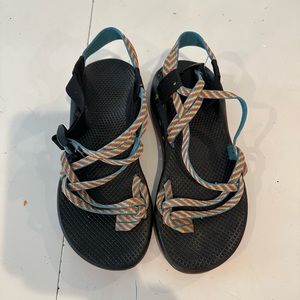Rainbow Chacos with Orange Sole